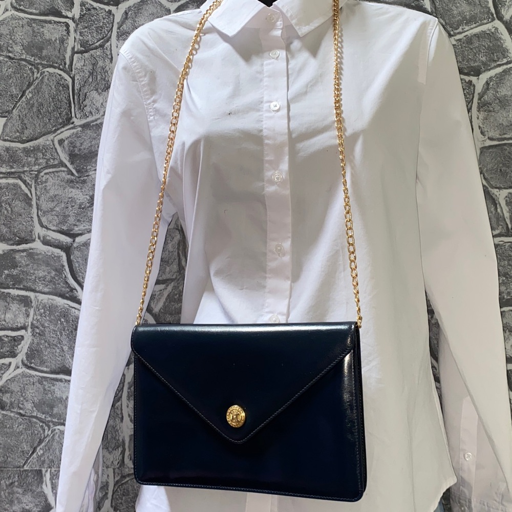 Authentic CELINE Envelope Navy Leather Clutch Bag - Picture 2 of 16